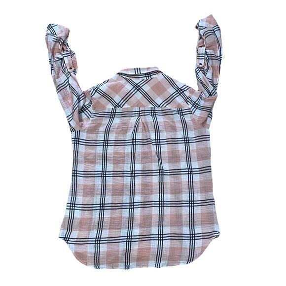 Kut from the Kloth Plaid Snap Button Up Shirt Size Medium Long Sleeve Preppy - Picture 5 of 16